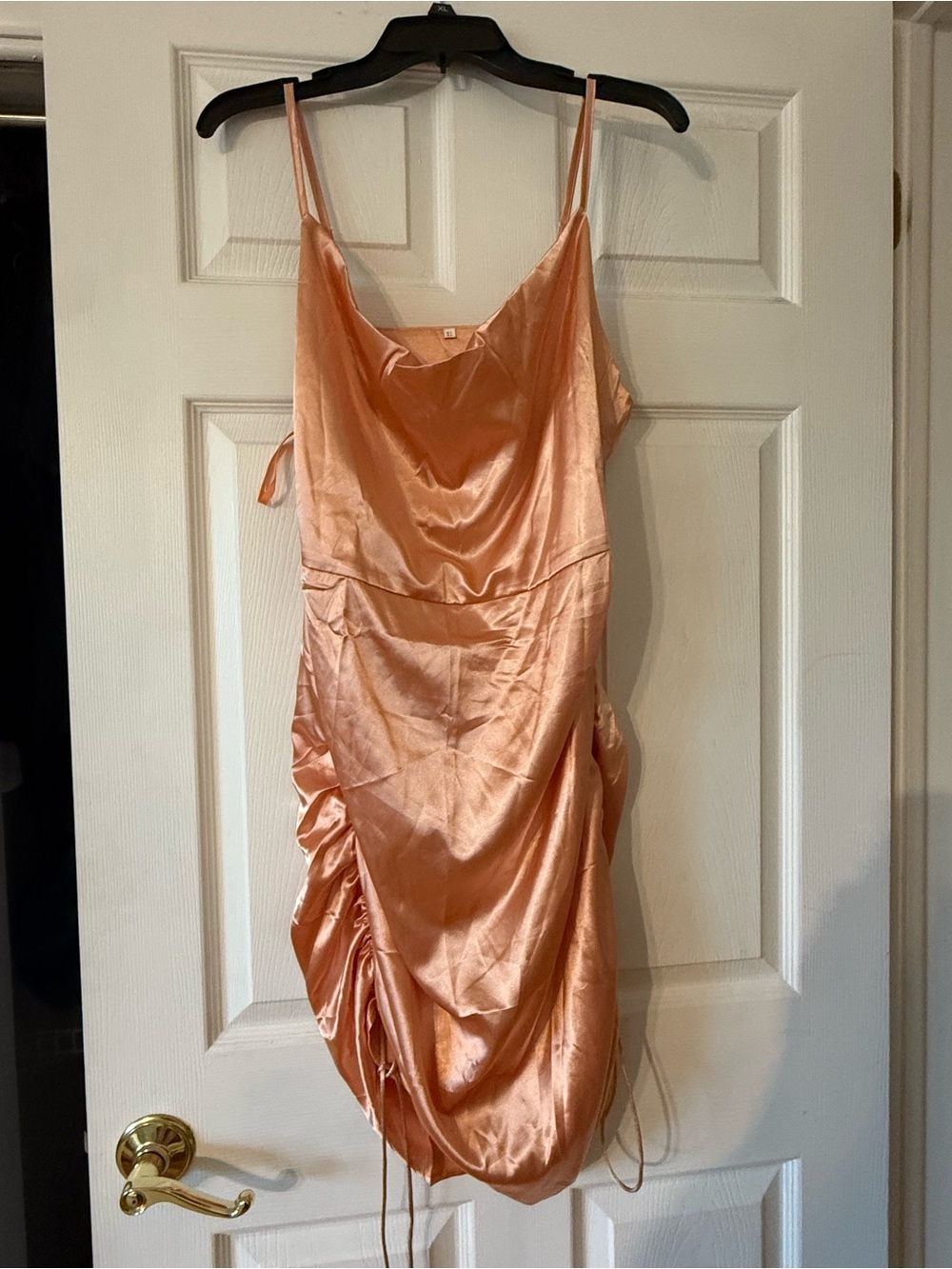 Satin Peach Slip Dress with Cowl Neck